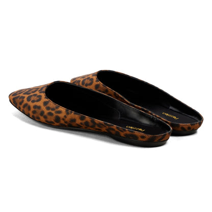 Women's Chic Leopard Print Satin Flat Mules with Square Toe