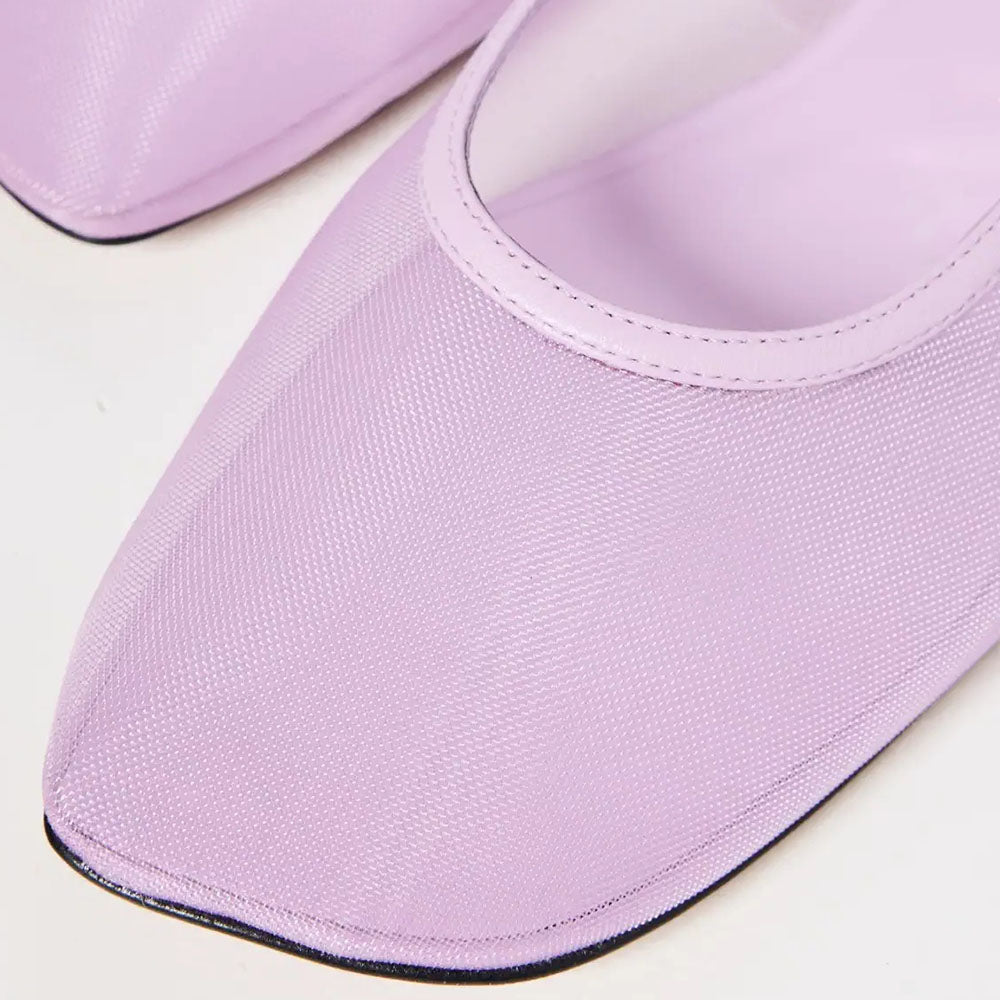 Lavender Mesh Square Toe Buckled Bridge Strap Mary Jane Flats