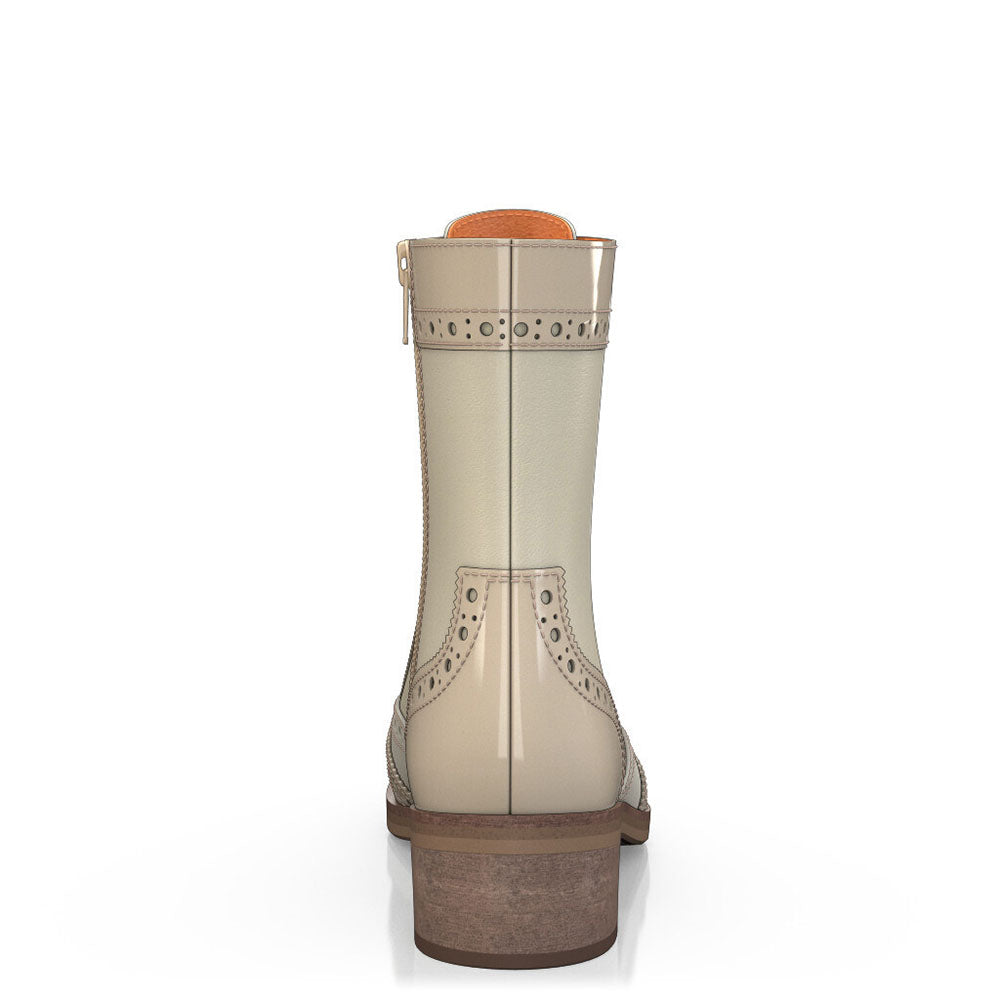 Beige Round Toe Block Heel Lace Up Ankle Booties for Women