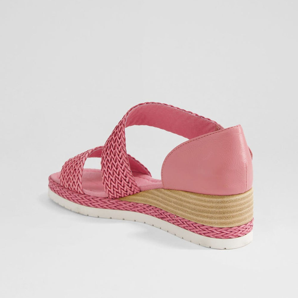Pink Square Toe Woven Strappy Wedge Espadrille Sandals