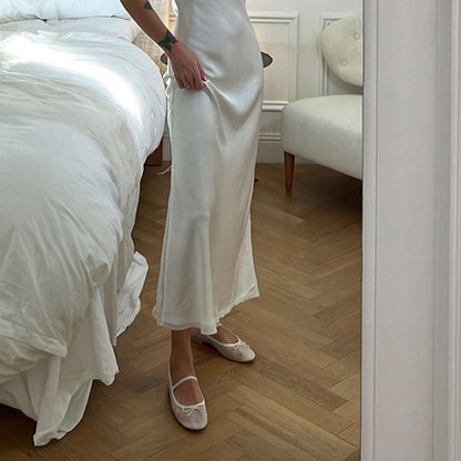 FSJ Comfortable White Mesh Round Toe Bow Decor Ballet Flats