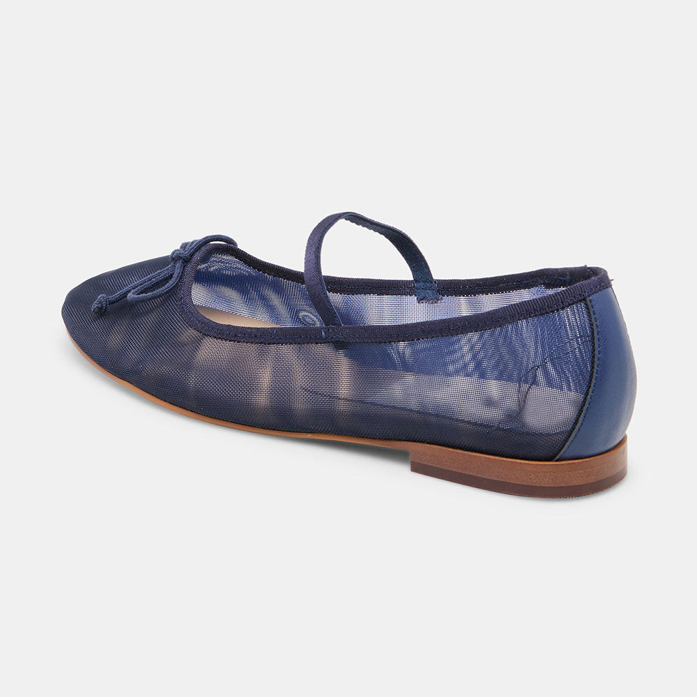 FSJ Navy Mesh Round Toe Bow Simple Ballet Flats with A Strap