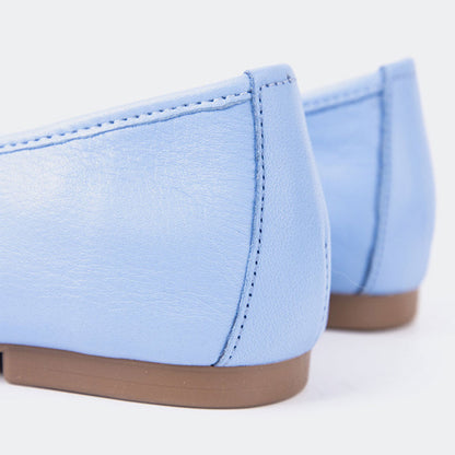 Light Blue Vegan Leather Square Toe Ballet Flats with Bow Tie Details