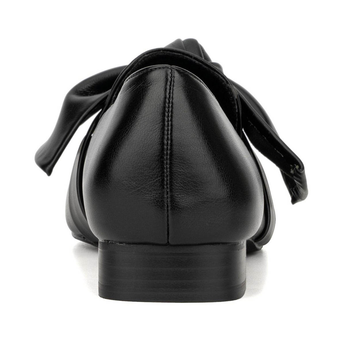 Black Loafers Square Toe Vegan Leather Women's Dress Flats with Bow