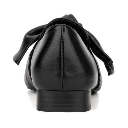 Black Loafers Square Toe Vegan Leather Women's Dress Flats with Bow