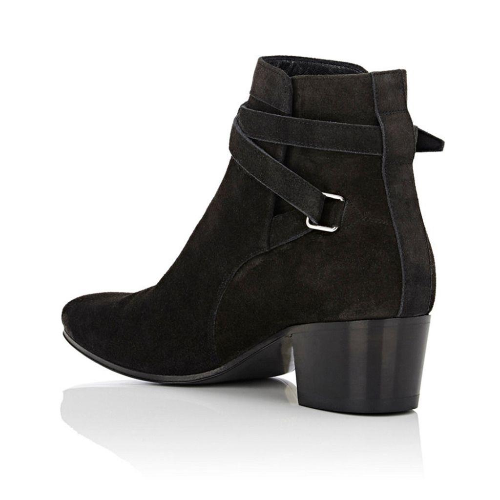 Women's Vegan Suede Closed-Toe Buckle Strap Chunky Heel Ankle Boots