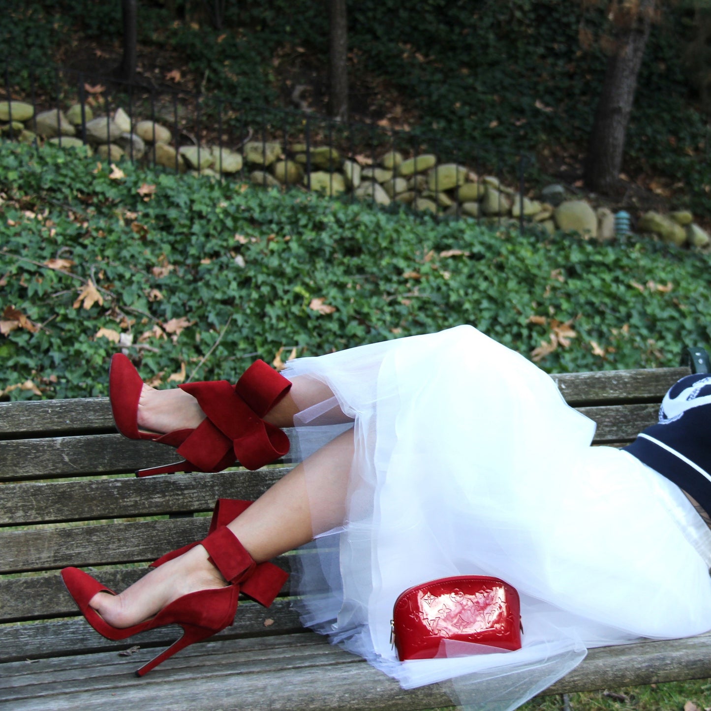 Red Vegan Suede Stiletto Heels Pointy Toe Ankle Strap Pumps with Bow