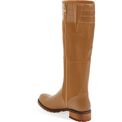 Tan Round Toe Low Chunky Heel Patchwork Design Knee High Boots