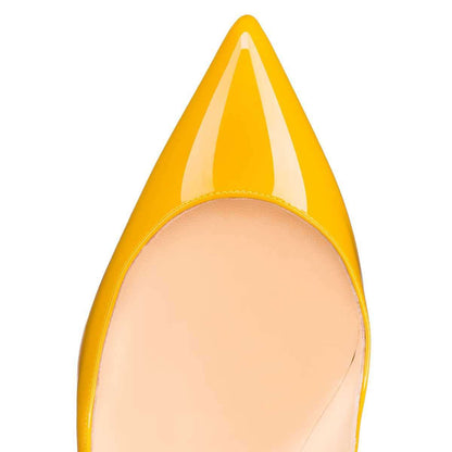 Yellow Patent Leather Stiletto Shoes Pointy Toe Office Pumps Heels