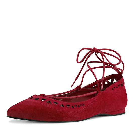 Red Pointy Toe Hollow out Comfortable Flats Strappy Ballet Shoes
