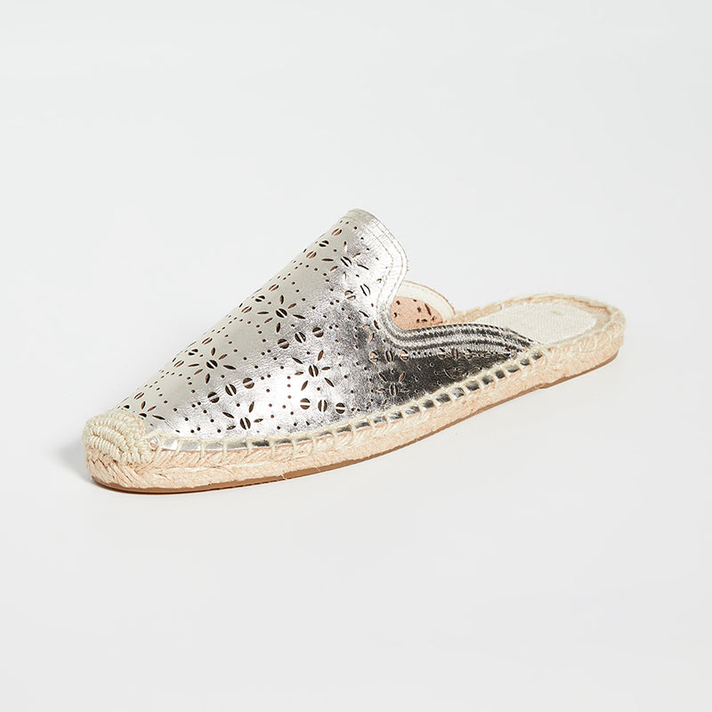 Champagne Espadrille Flats Round Toe Cut-Out Loafer Mules for Women