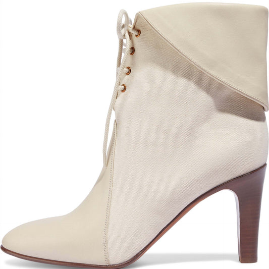 Beige Canvas Lace Up Fashion Round Toe Ankle Boots