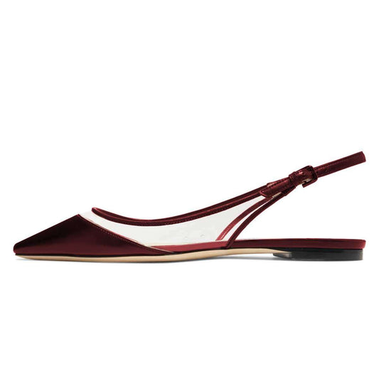 Maroon Trendy Shoes Pointed Toe Clear Slingback Flats for Women