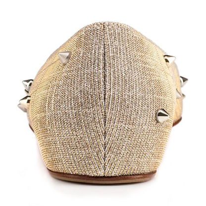 Champagne Pointed Toe Rivets Embellished Casual Flats for Women