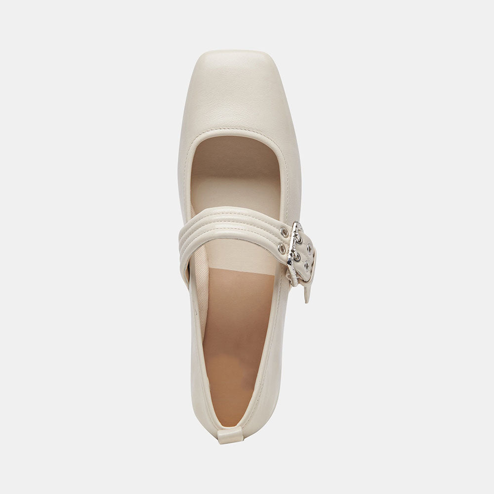 Ivory Patent Leather Square Toe Mary Jane Ballet Flats with Buckle