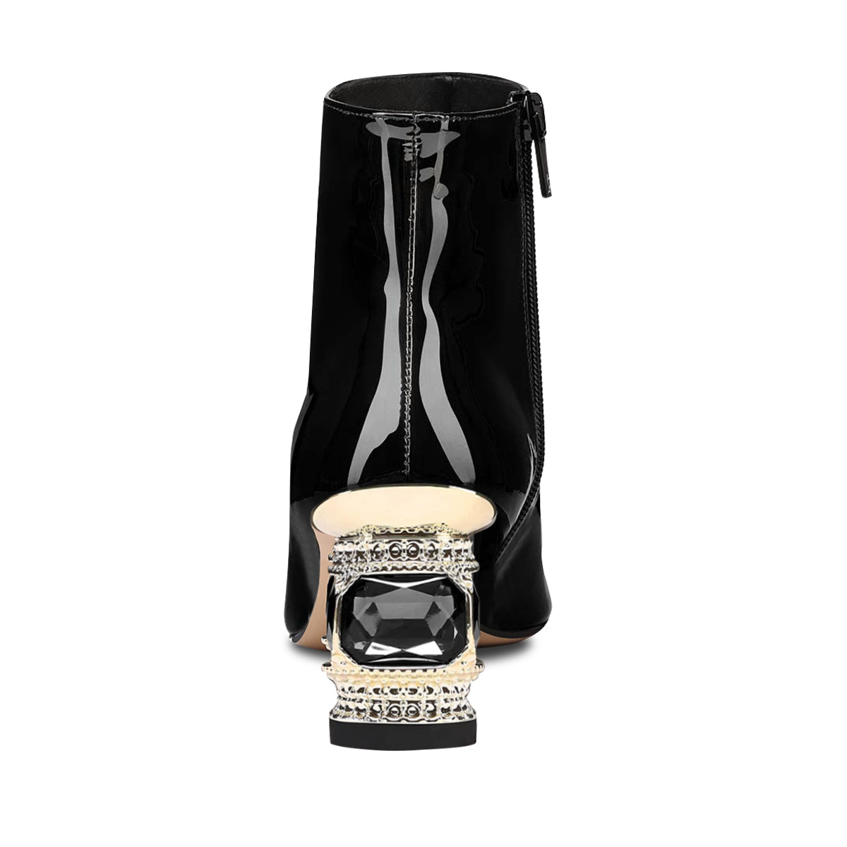 Black Pointed Toe Decorative Heel Side-Zip Elegant Ankle Boots