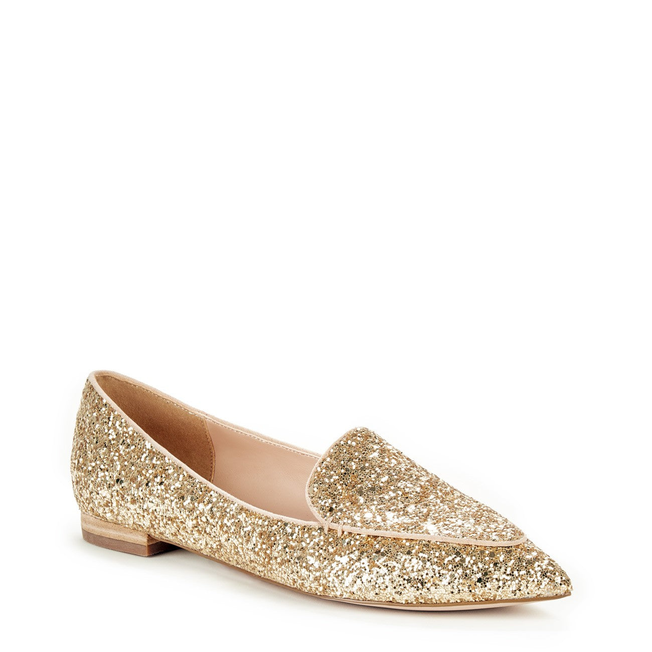Golden Glitter Loafers for Women Pointy Toe Flats