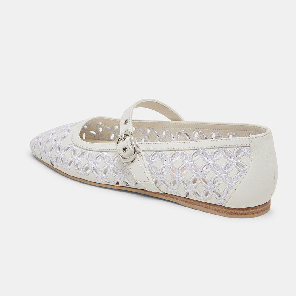 FSJ Casual White Sqaure Toe Cut-Out Ballet Flats with Straps