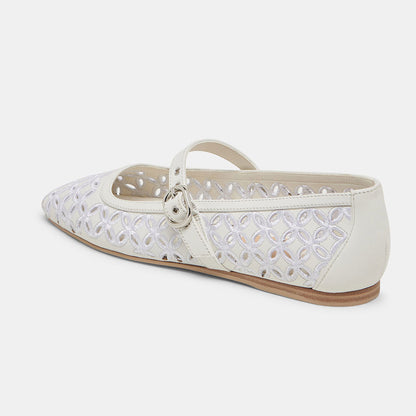 FSJ Casual White Sqaure Toe Cut-Out Ballet Flats with Straps