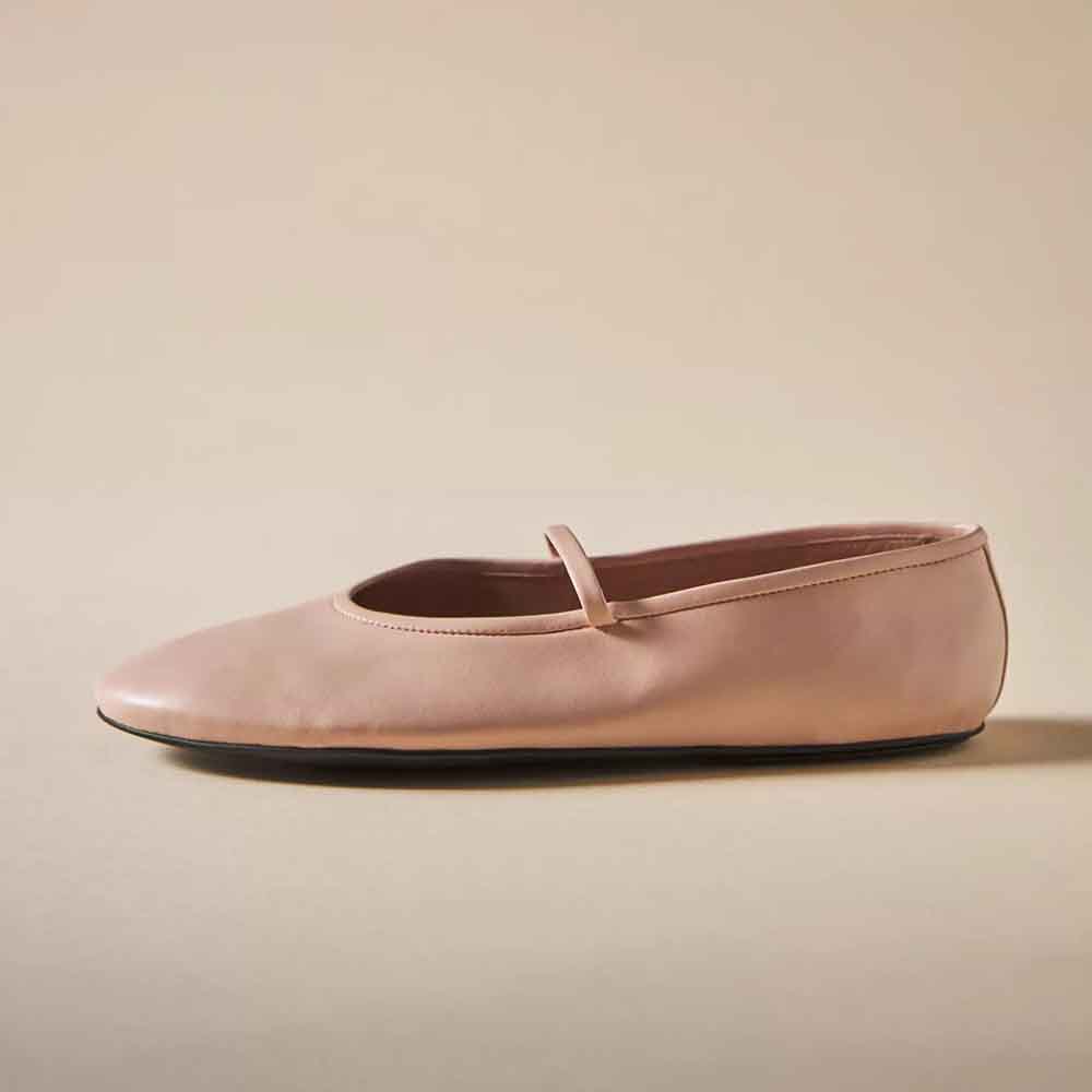 Pink Vegan Leather Round Toe Slip-On Mary Jane Ballet Flats