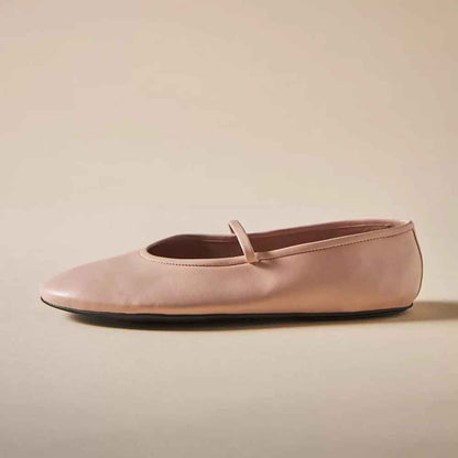 Pink Vegan Leather Round Toe Slip-On Mary Jane Ballet Flats