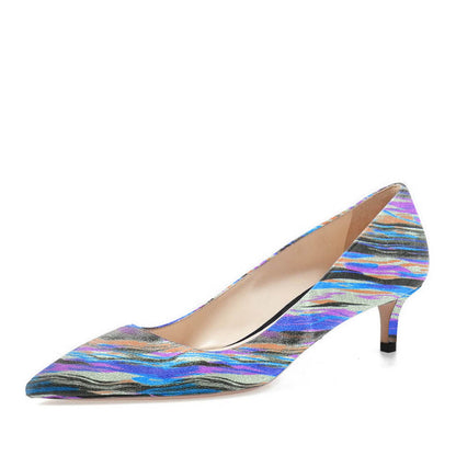 Women's Multicolor Printed Pointed Toe Kitten Heel Pumps