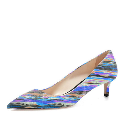 Women's Multicolor Printed Pointed Toe Kitten Heel Pumps