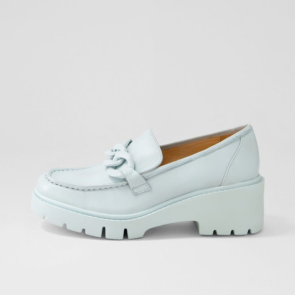 FSJ Light Blue Round Toe Chain Decor Platform Loafers for Women