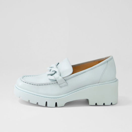 FSJ Light Blue Round Toe Chain Decor Platform Loafers for Women