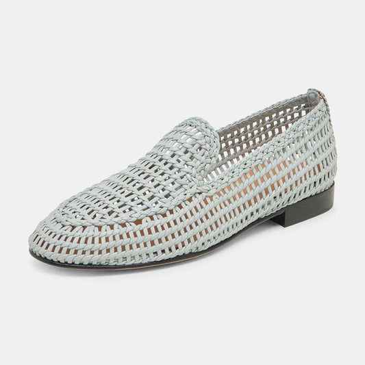FSJ Light Blue Round Toe Woven Detail Flat Loafer Shoes Women