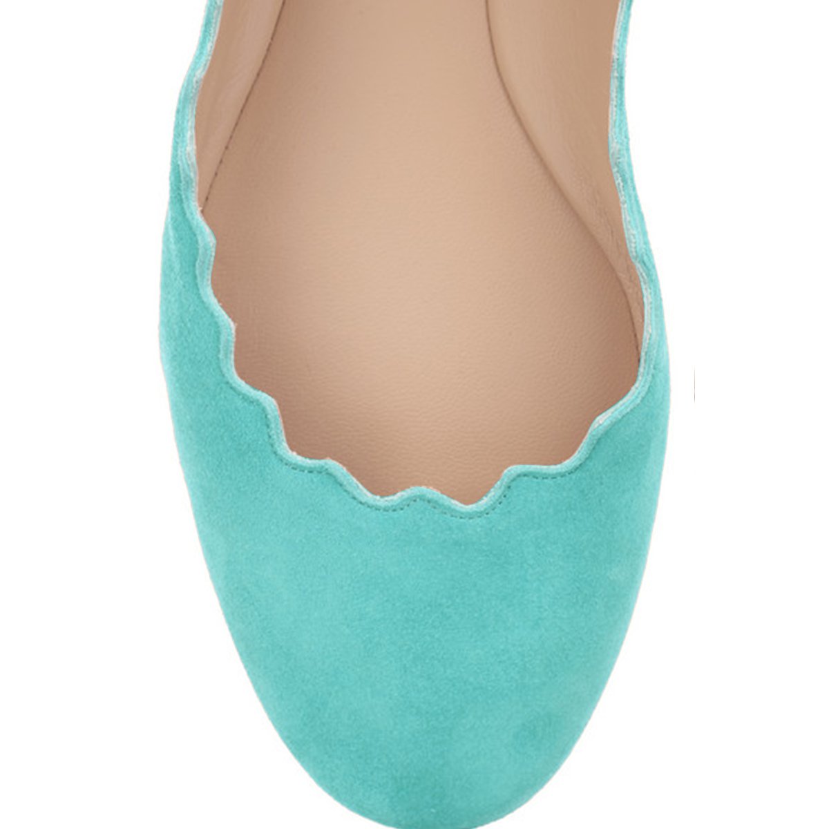 Women's Adorable Turquoise Round Toe Scalloped Edge Flats