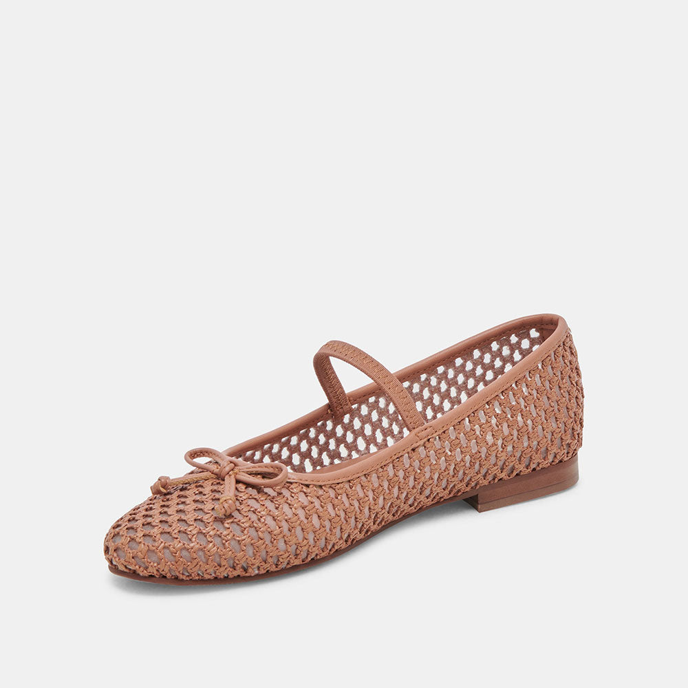 Nude Vegan Leather Round Toe Flat Stylish Woven Ballet Shoes