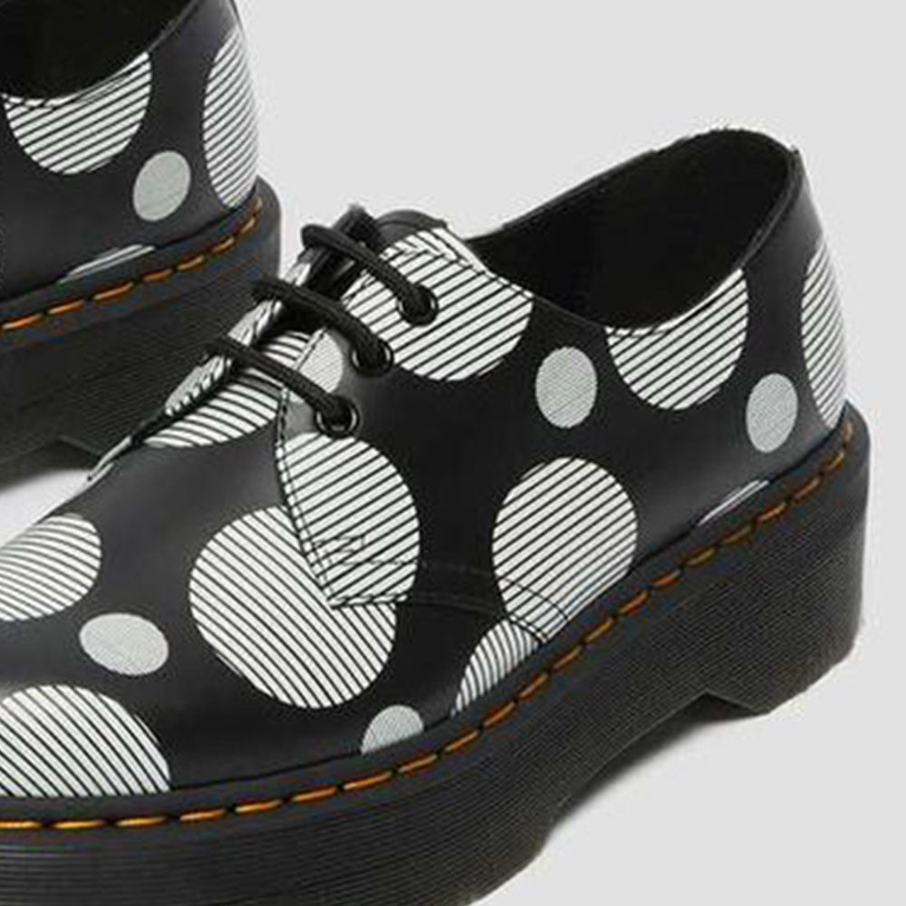 Black Round Toe  Lace Up Loafers With Dot Striped Platform Lug Sole Chunky Heel Shoes