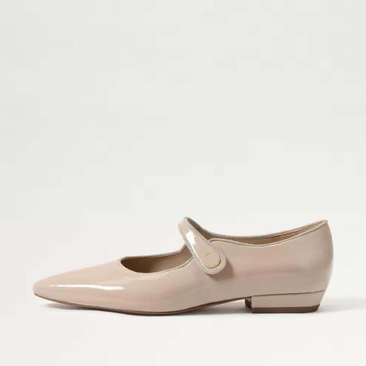 Pointed Toe Nude Patent Leather Buckle Flats