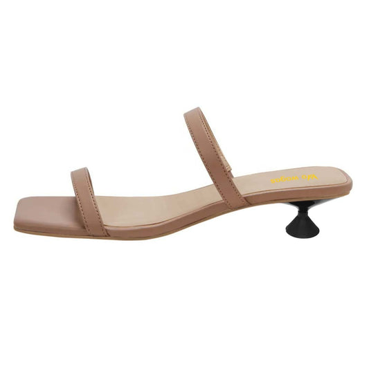 Vegan Leather Open Square Toe Mule Spool Heel Nude Sandals