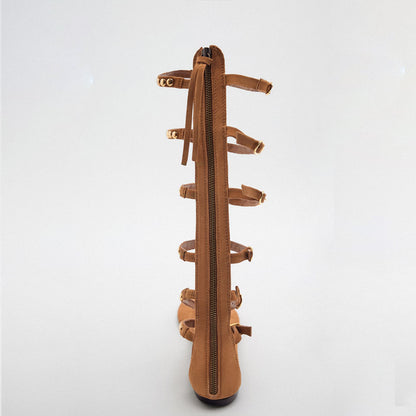 Brown Pointed Toe Strappy Sandals With Rivet Buckles Flats Gladiator Sandals