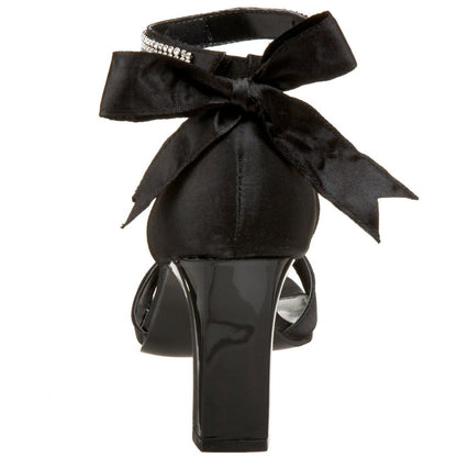 Black Bow Rhinestone Ankle Strap Chunky Heel Dress Sandals for Women