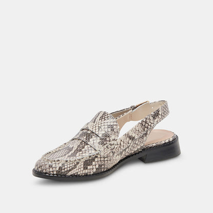 Black & White Snakeskin Chunky Heel Embossed Slingback Loafers