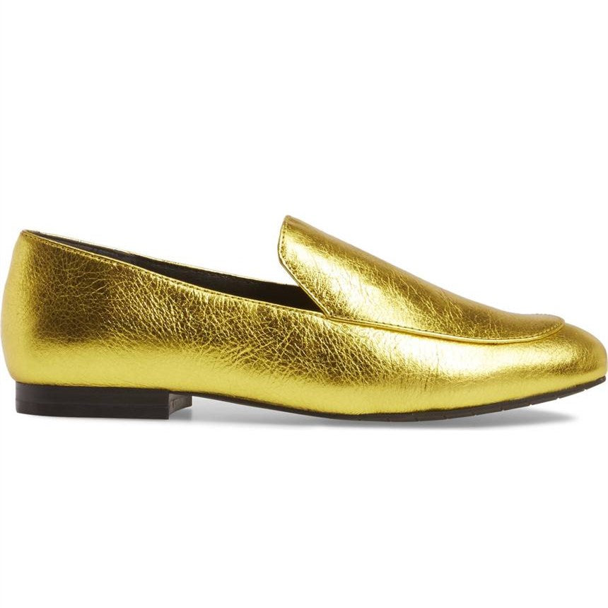 Gold Litchi Grain Round Toe Flats Women's Loafers by FSJ