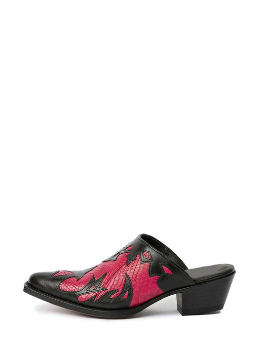 Black & Fuchsia Python Vegan Leather Closed Pointed Toe Slip-On Mules