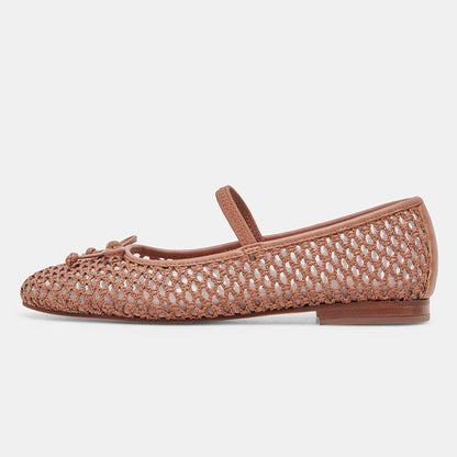 Nude Vegan Leather Round Toe Flat Stylish Woven Ballet Shoes