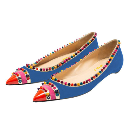 FSJ Trendy Blue Vegan Suede Slip-On Rivets Pointed Toe Flats
