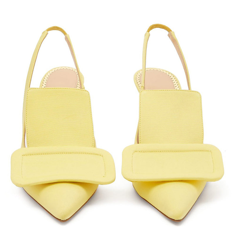 Yellow Stiletto Heels Slingback Pumps with Oversized Square Buckle