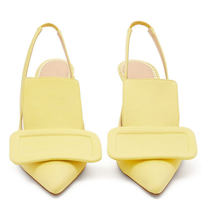 Yellow Stiletto Heels Slingback Pumps with Oversized Square Buckle