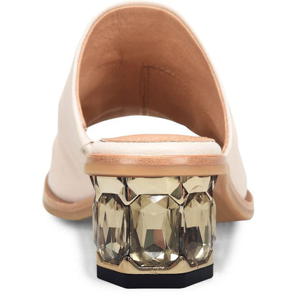 White Open Toe Decorative Heel Wide Band Mules