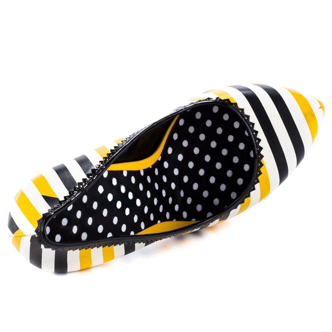 Yellow and Black Striped Print Closed Toe High Heels Platform Pumps