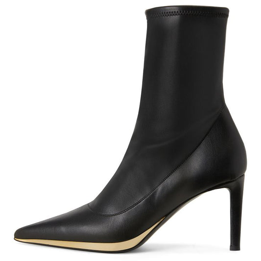 Black Vegan Leather Closed Toe Stiletto Heel Platform Ankle Boots