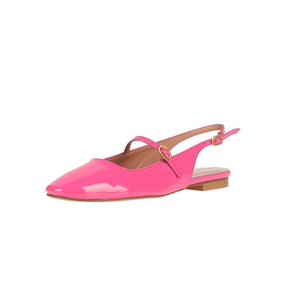 Pink Patent Leather Pointed Toe Slip-On Mary Jane Slingback Flats