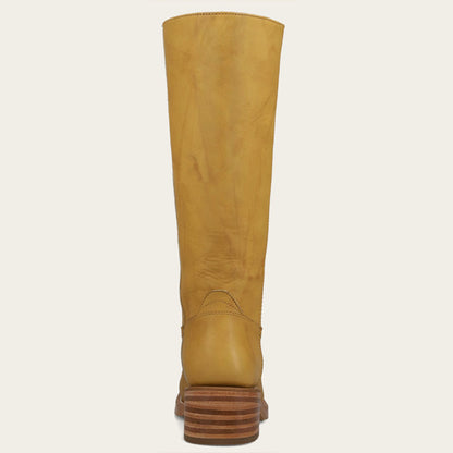 Yellow Pull-On Square Toe Block Heel Mid Calf Boots for Women