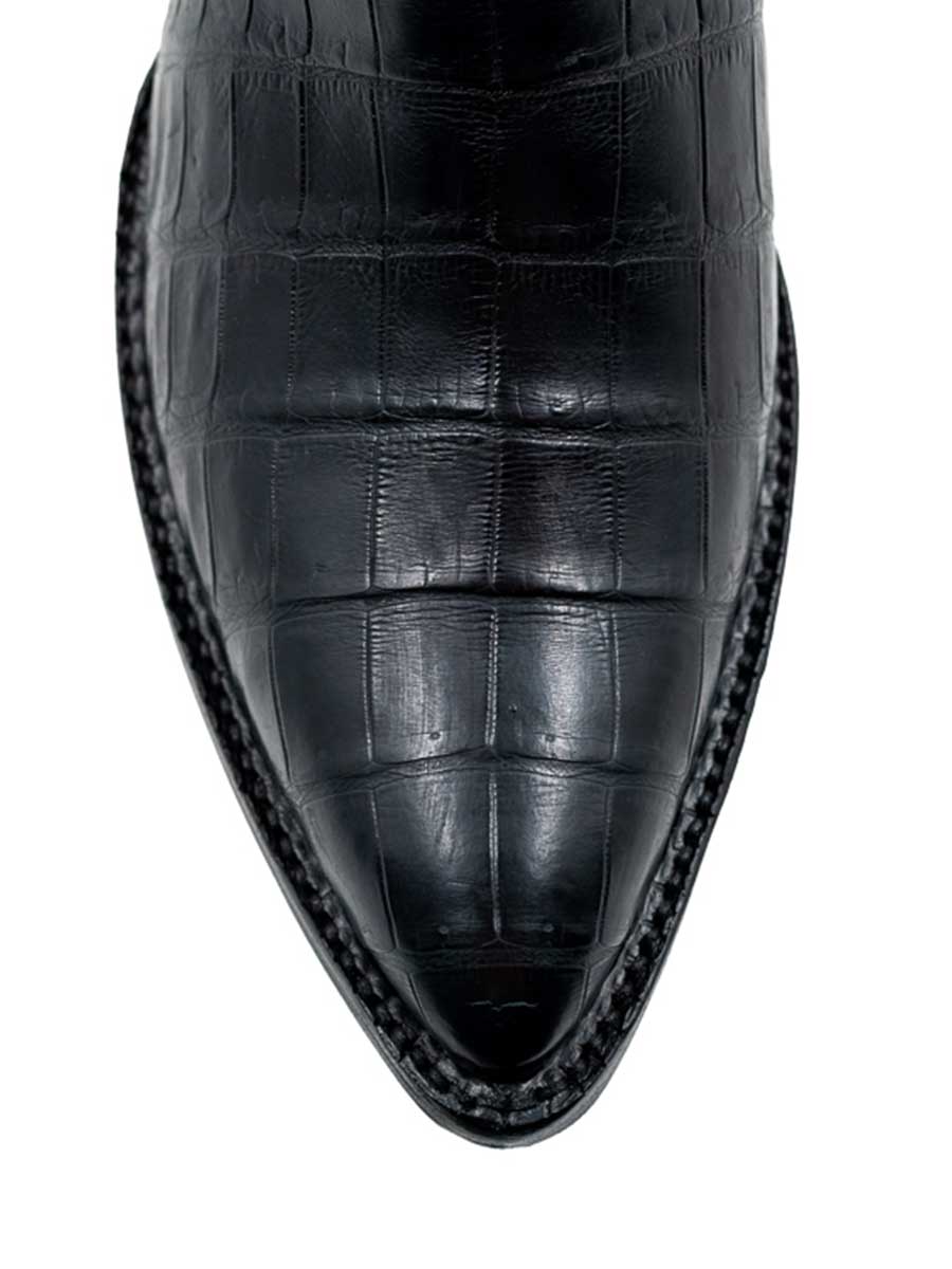 Black Croco Embossed Pointed Toe Chunky Heel Ankle Boots for Women